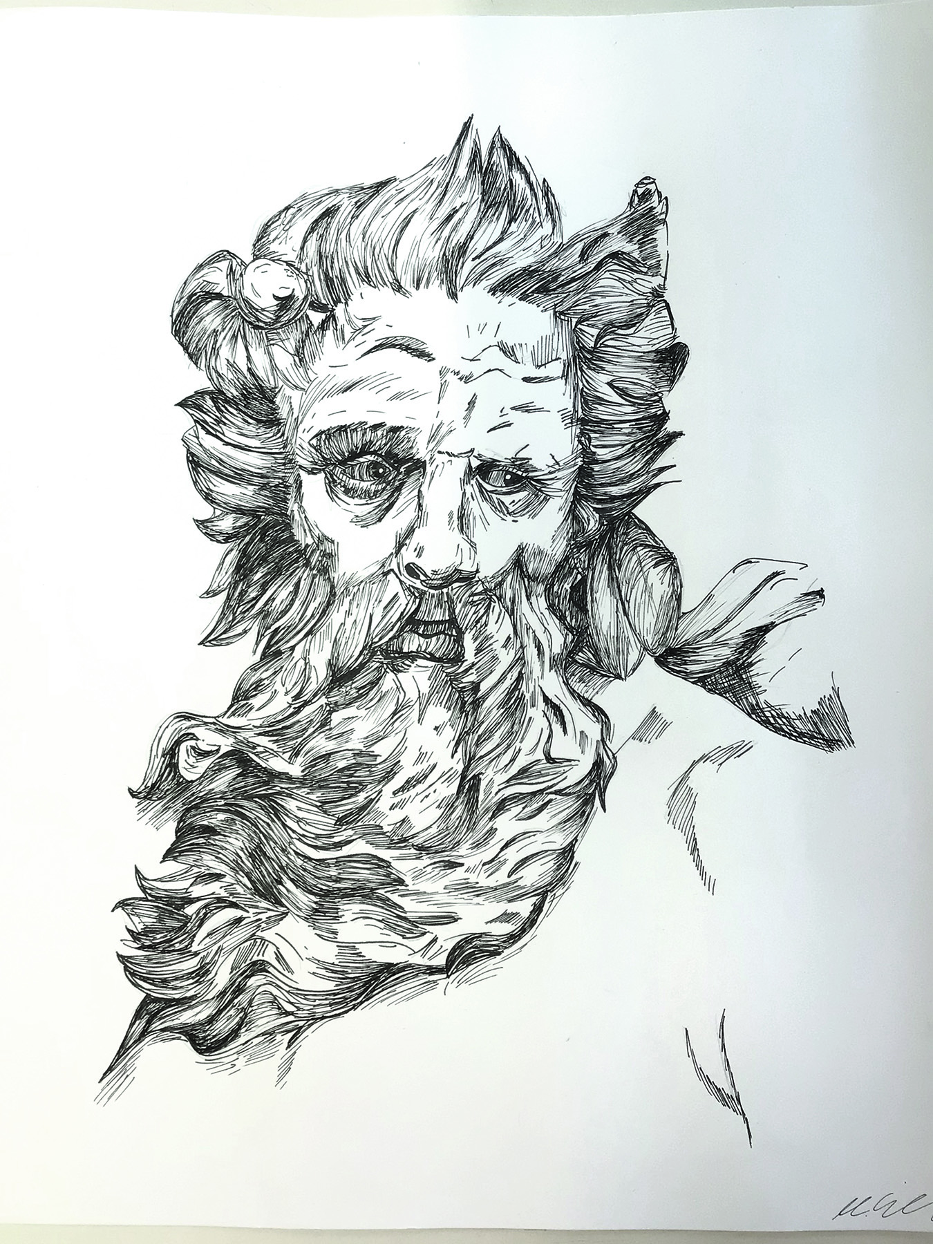 Zeichnung alter Mann mit langem Bart