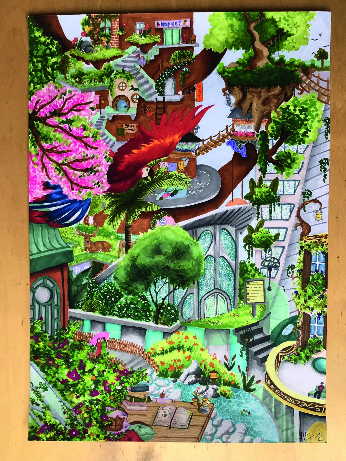 Bild utopisches Stadtbild mit vielen Pflanzen