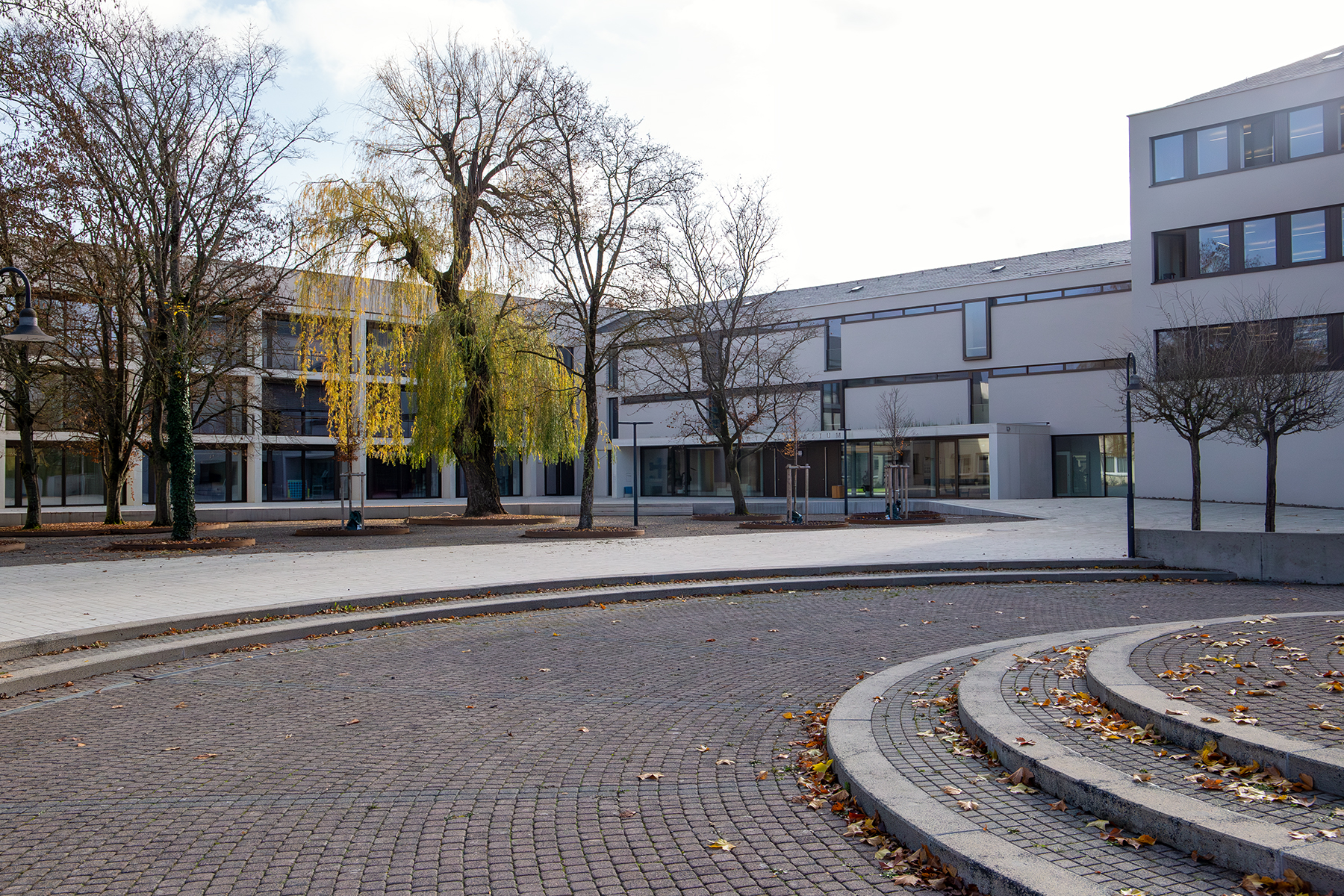 Außenaufnahme vom Egbert-Gymnasium im Herbst