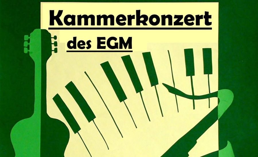 Illustration in Grün, die eine Gitarre, ein Saxophon und stilisiert ein Klavier zeigt